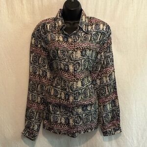 H-191 Oscar de la Renta Vintage 100% Silk Colorful Blouse‎ Size M